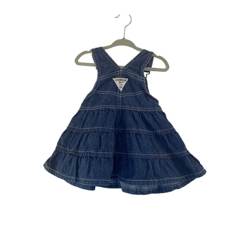 OSHKOSH B’GOSH Girl’s 3 Tier Jean Bib Overall Dress / Size: 12 Mos